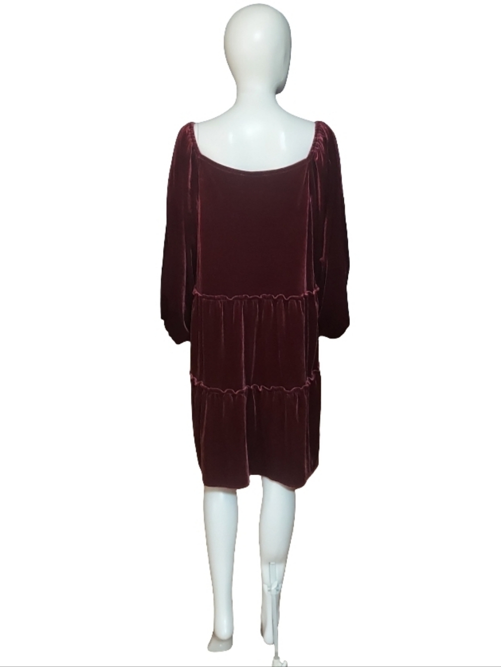 Betsey Johnson Velvet Tiered Babydoll Dress In Burgundy - Picture 6 of 16